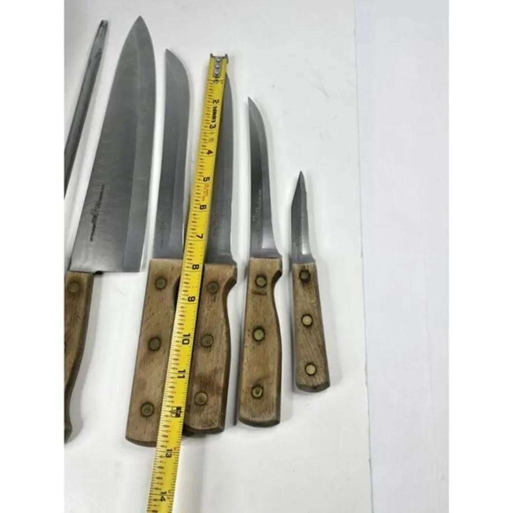 Vintage Old Homestead 7-Piece‎ Block Kitchen Steak Knife Country Bakery 80s 70s
